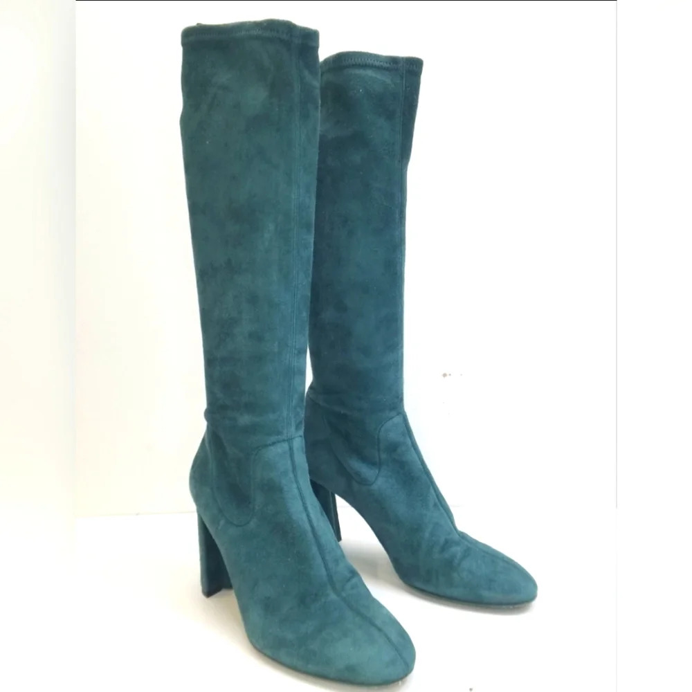 CO brand Luxurious Italian Green Suede Knee High Boots, Size EU 40, Sz US 9